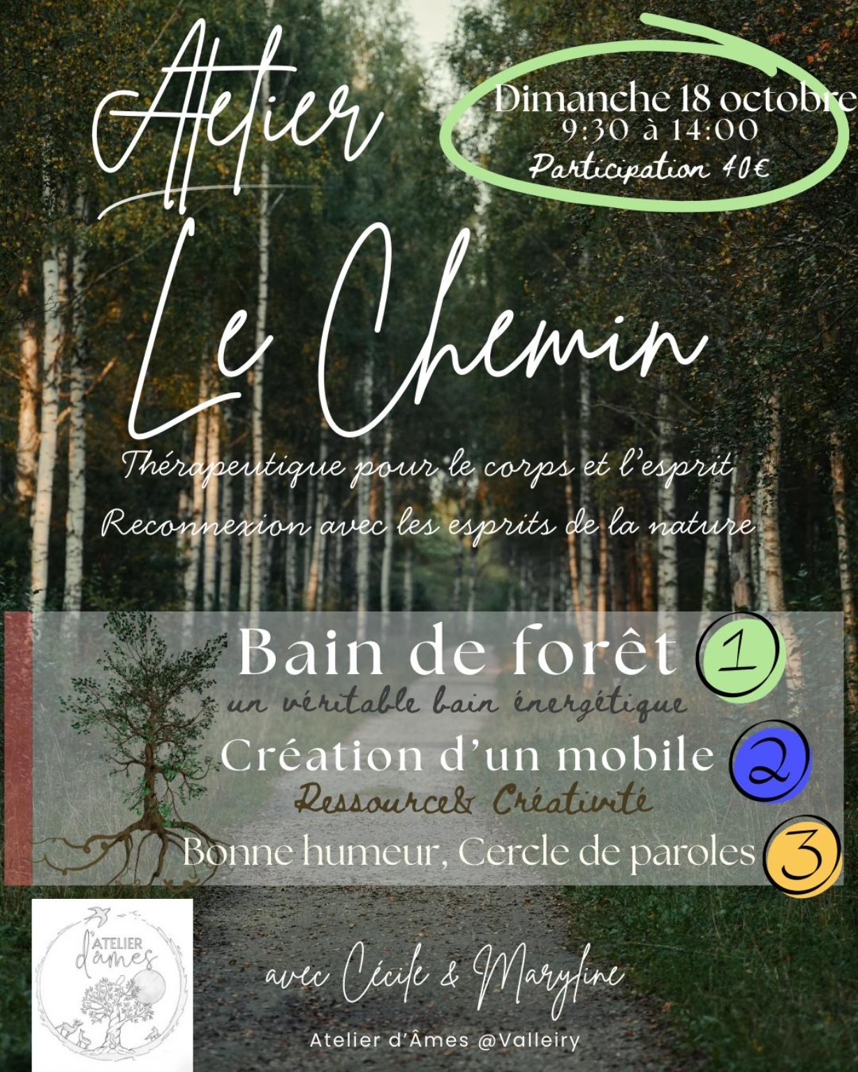 Affiche de l’atelier Le Chemin, le dimanche 18 octobre 2026 à l’Atelier d’Âmes à Valleiry